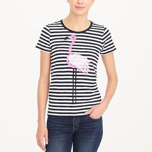 Striped Flamingo Print Women's Tshirt